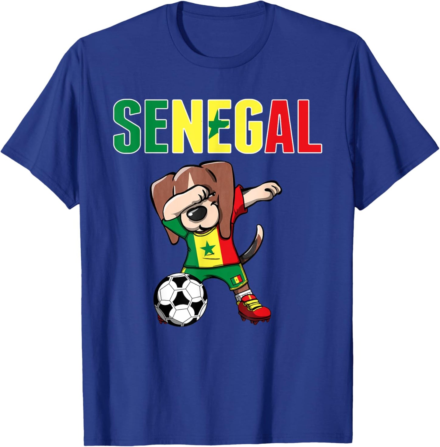 Dabbing Beagle Senegal Soccer Fans Jersey Senegalese Flag T-Shirt - T-Shirt | Royal