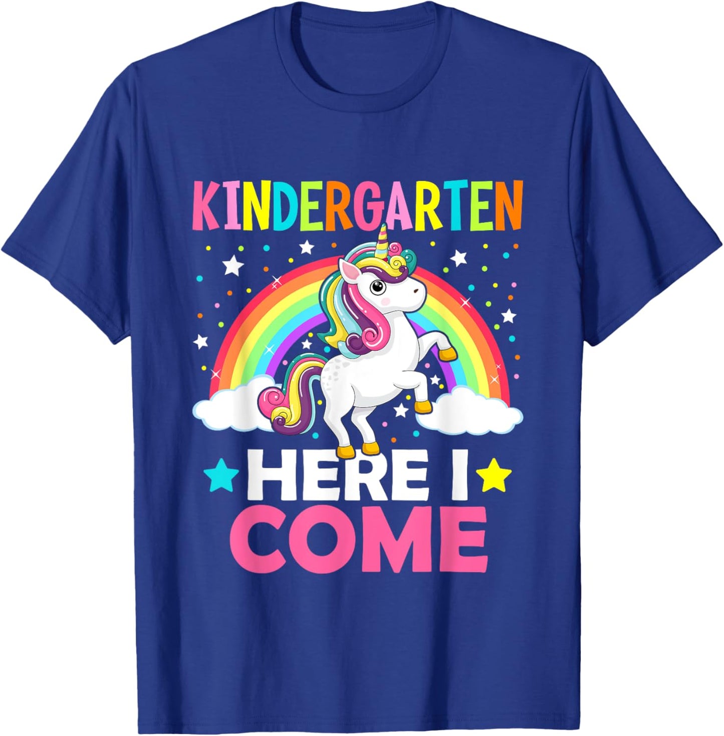 Kindergarten Here I Come Cute Unicorn 1st Day Back To School T-Shirt - T-Shirt | Royal