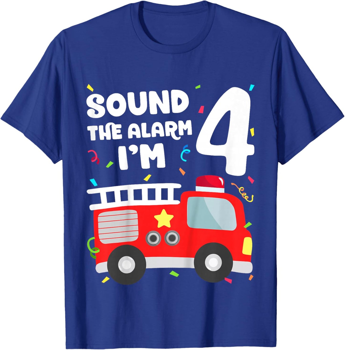 Fire Truck 4th Birthday Toddler Boy Firefighter 4 Year Old T-Shirt - T-Shirt | Royal