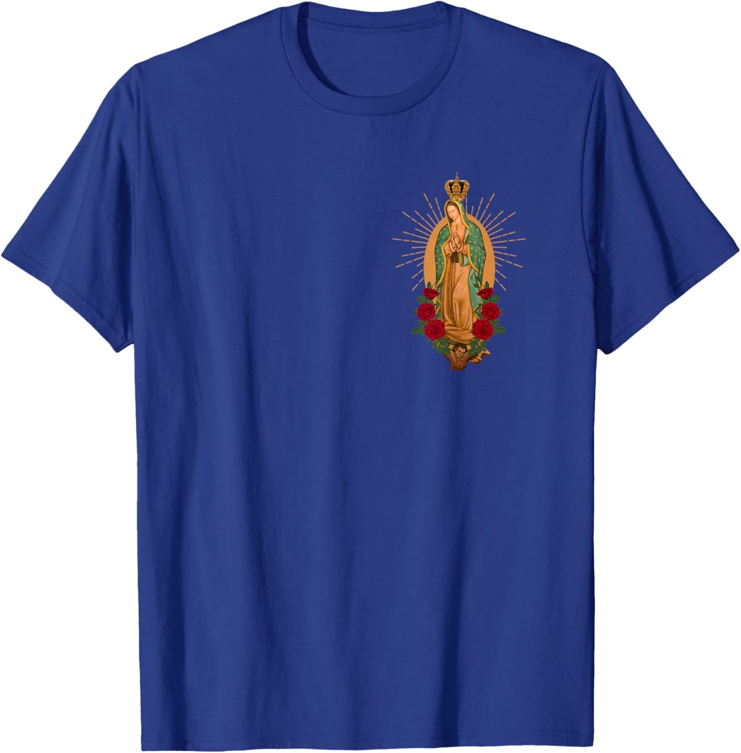 Our Lady Virgen De Guadalupe Virgin Mary Linda Floral Pocket Small T-Shirt - T-Shirt | Royal