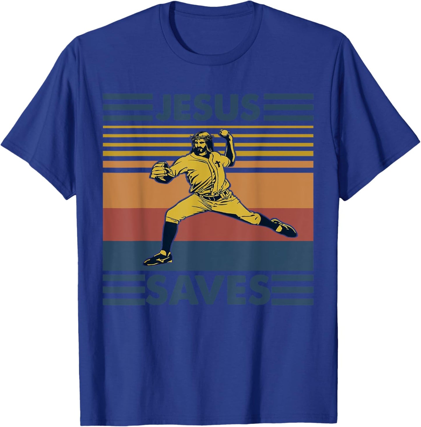 Retro Distressed Jesus Saves Baseball T-Shirt - T-Shirt | Royal