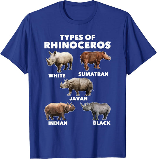 Types Of Rhinoceros - Rhino Safari Lover Zookeeper Zoologist T-Shirt - T-Shirt | Royal
