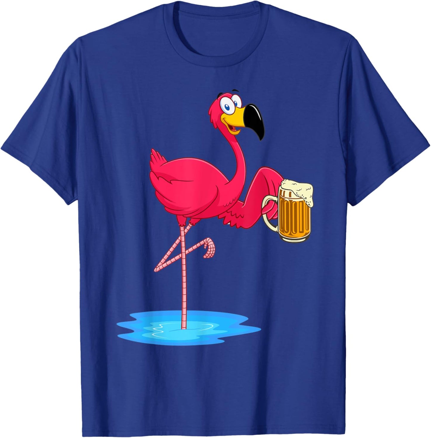 Funny Pink Flamingo Drinking Beer Lover Drinker Summer Vibes Men Women T-Shirt - T-Shirt | Royal