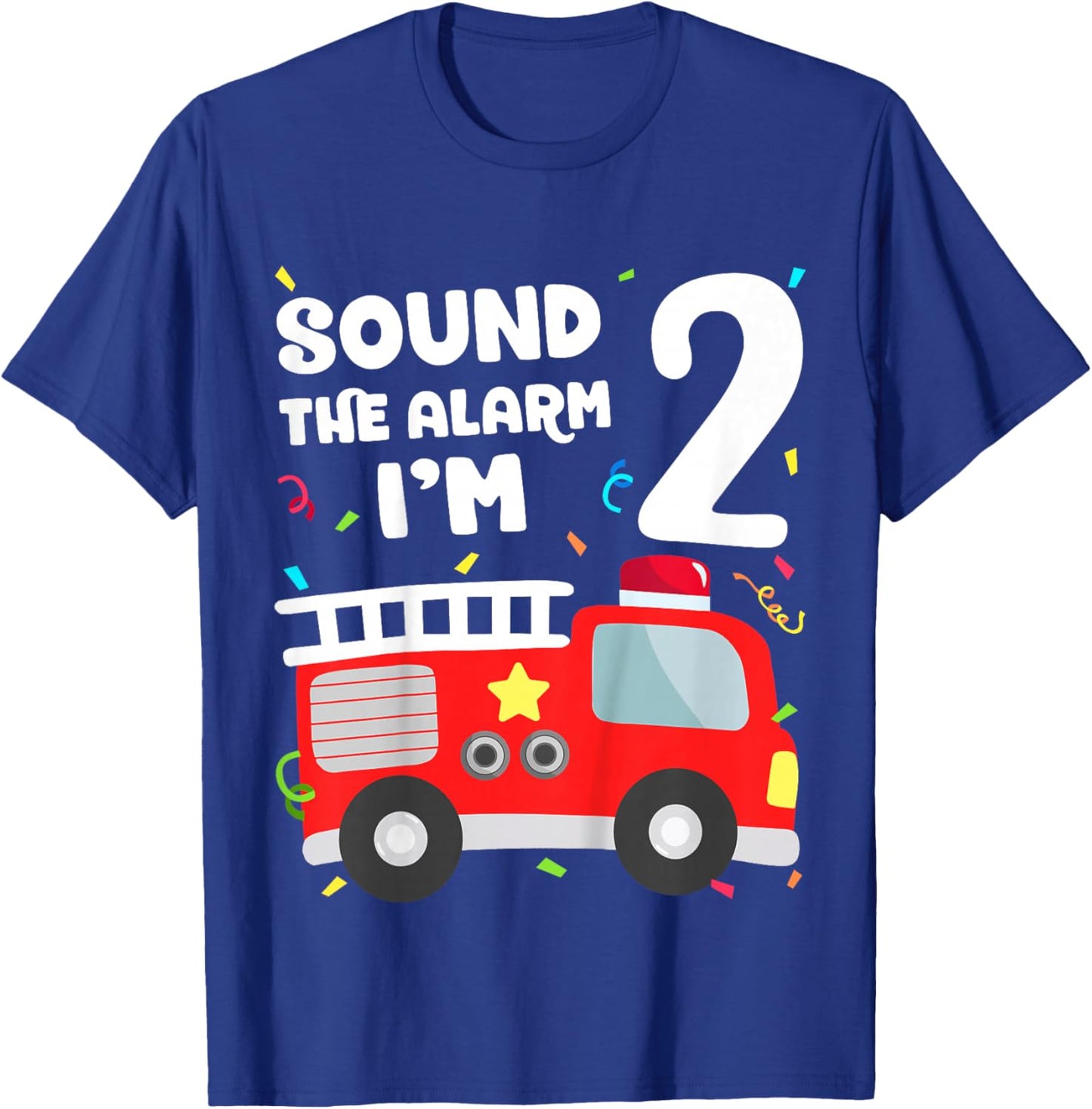 Kids Fire Truck 2nd Birthday Toddler Boy Firefighter 2 Year Old T-Shirt - T-Shirt | Royal