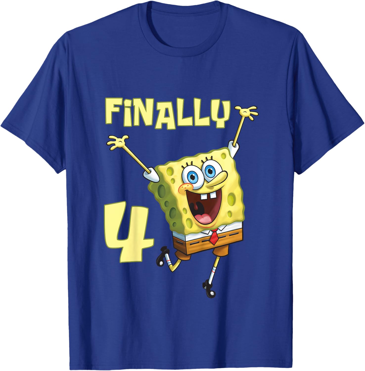 Mademark x SpongeBob SquarePants - Kids Original SpongeBob Square Pants - 4th Birthday. Finally 4. T-Shirt - T-Shirt | Royal