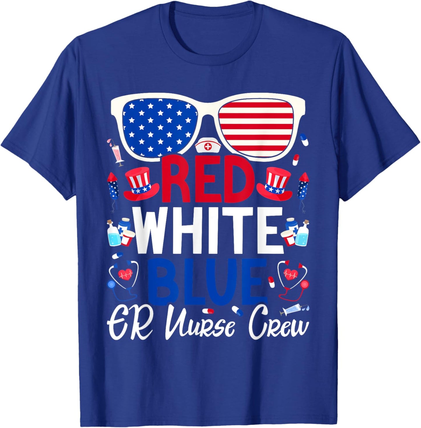 ER Nurse 4th of July Red White Blue ER Nurse Crew Patriotic Men T-Shirt - T-Shirt | Royal