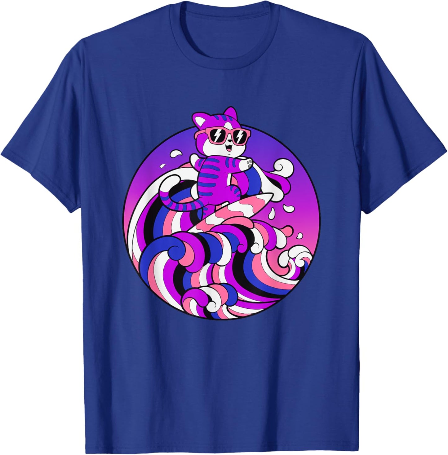 Funny Genderfluid Shirt Surfing Cat Gender Fluid Pride Flag Women T-Shirt - T-Shirt | Royal