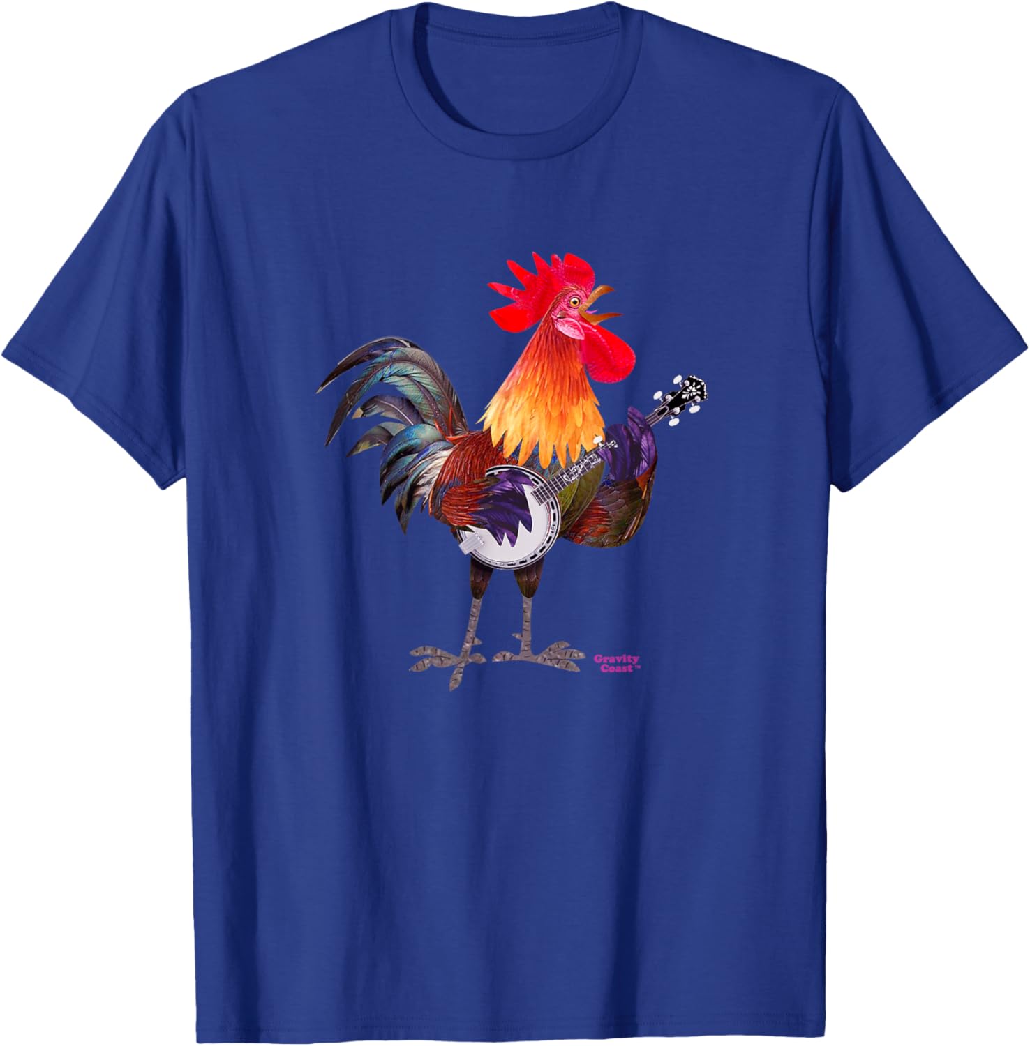 Rooster Playing Banjo on Fleck For Bluegrass Fans Musicians T-Shirt - T-Shirt | Royal