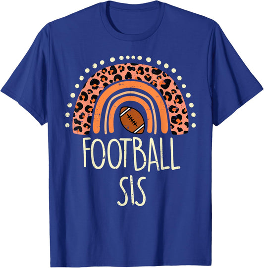 Leopard Rainbow American Football Sis Family Matching Sister T-Shirt - T-Shirt | Royal