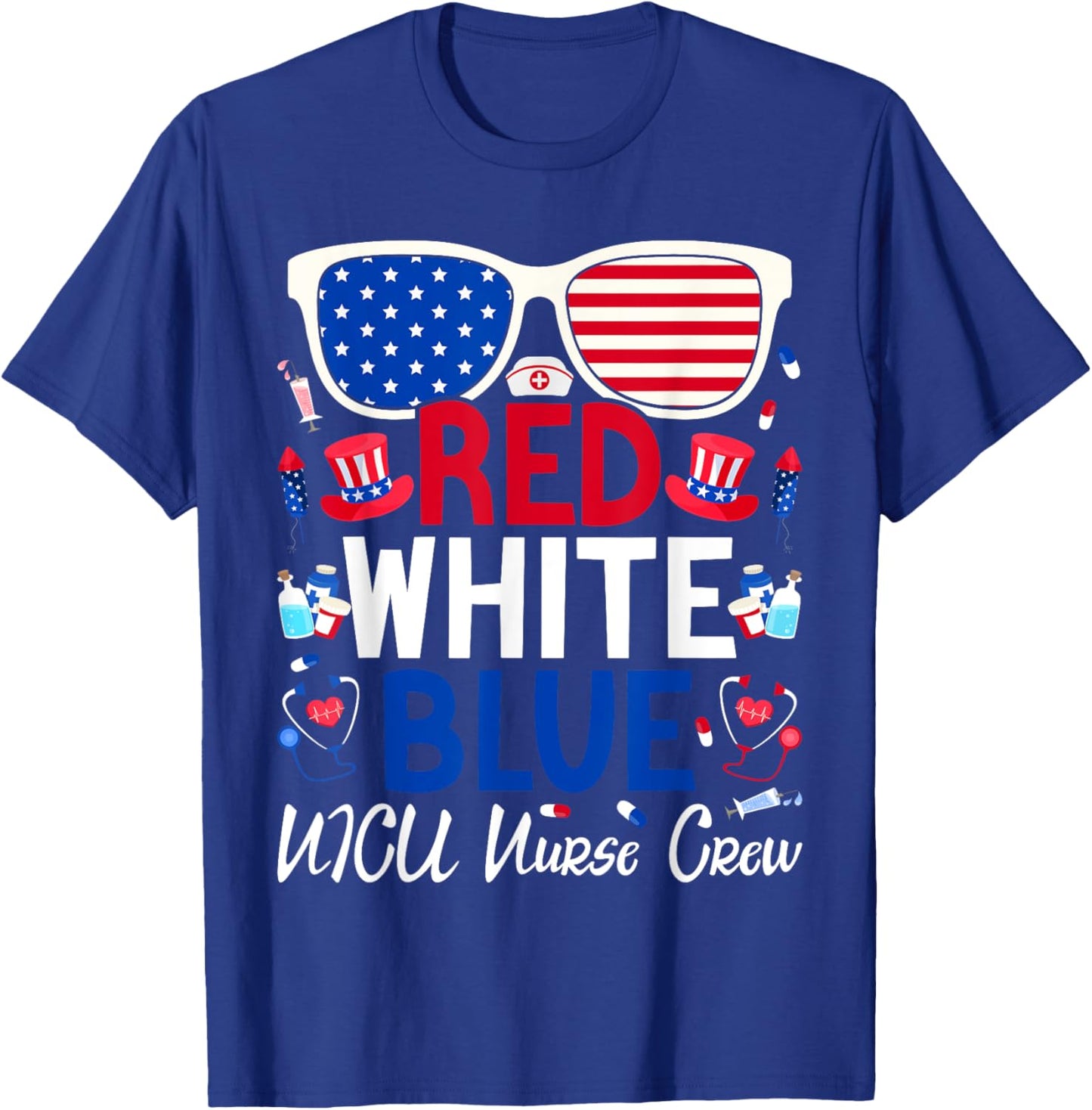 Nurses 4th of July Red White Blue NICU Nurse Crew Patriotic Men T-Shirt - T-Shirt | Royal