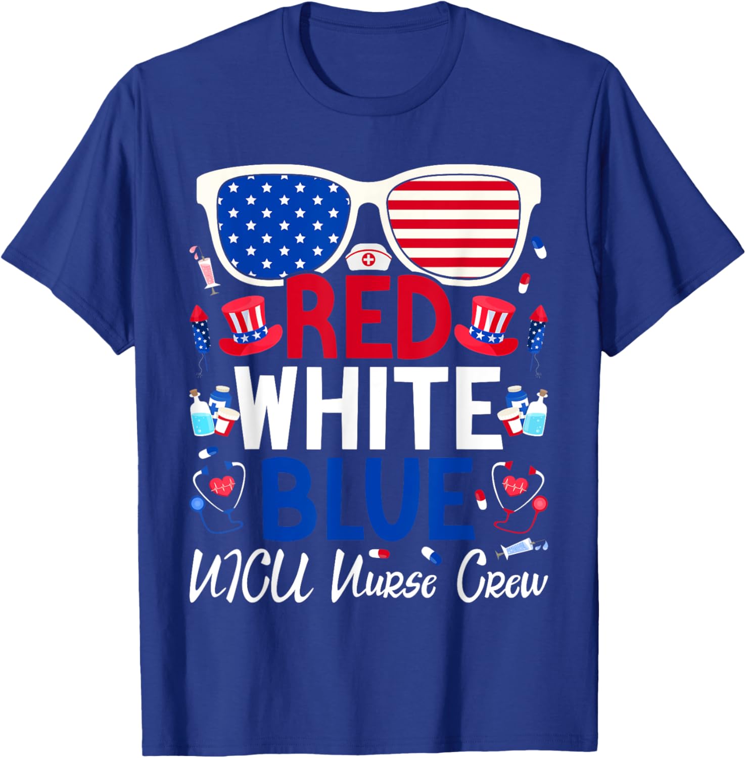 Nurses 4th of July Red White Blue NICU Nurse Crew Patriotic Men T-Shirt - T-Shirt | Royal