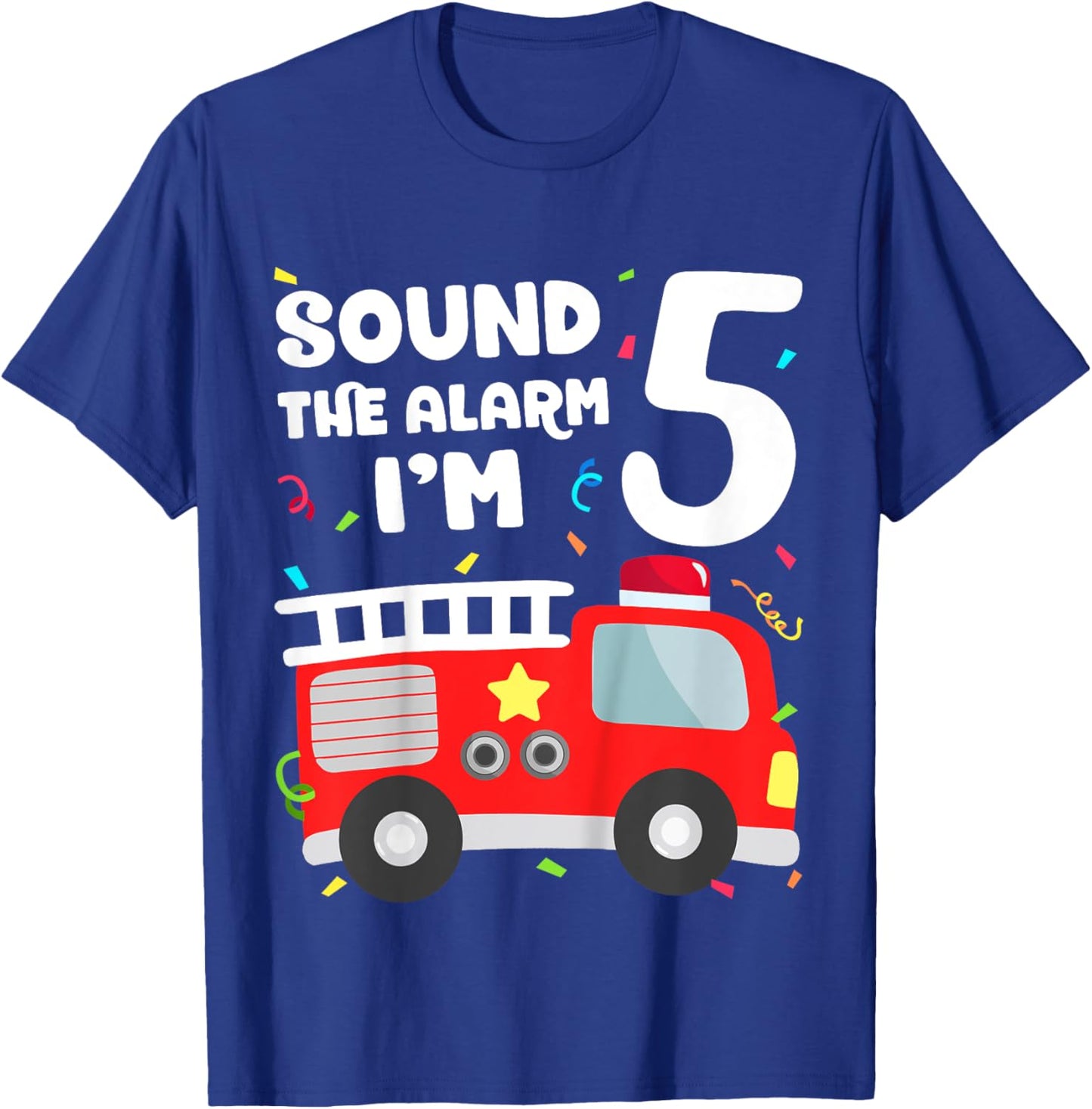 Kids Fire Truck 5th Birthday Toddler Boy Firefighter 5 Year Old T-Shirt - T-Shirt | Royal