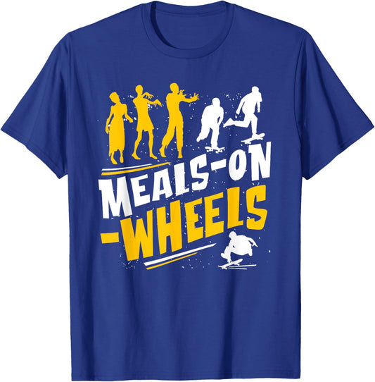 Meals-on-Wheels Funny zombie and Skateboarder Graphic T-Shirt - T-Shirt | Royal