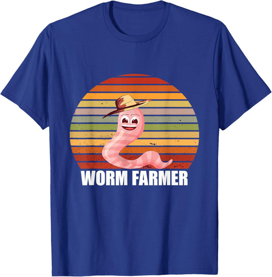 Worm Farmer Retro Vintage Worm Hat Red Wiggler Worm Compost T-Shirt - T-Shirt | Royal