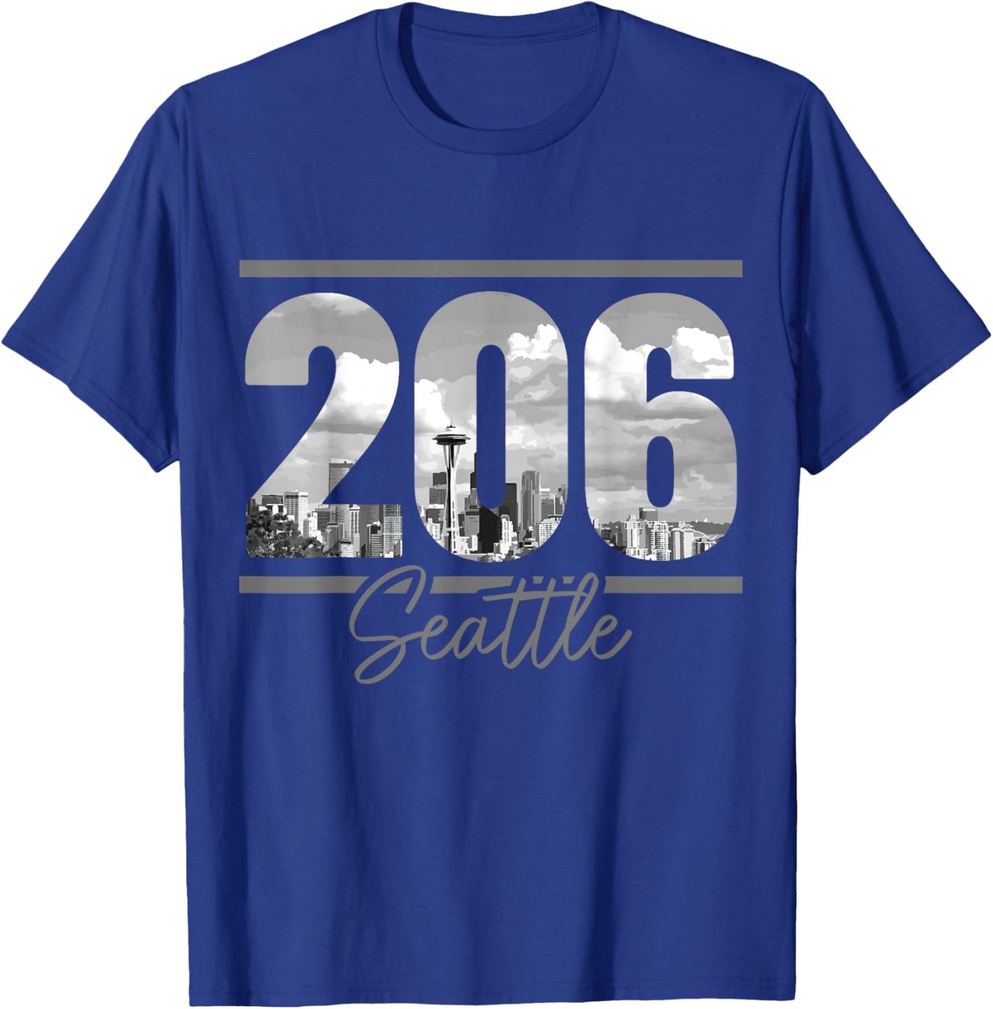 Seattle 206 Area Code Vintage Skyline Washington T-Shirt - T-Shirt | Royal