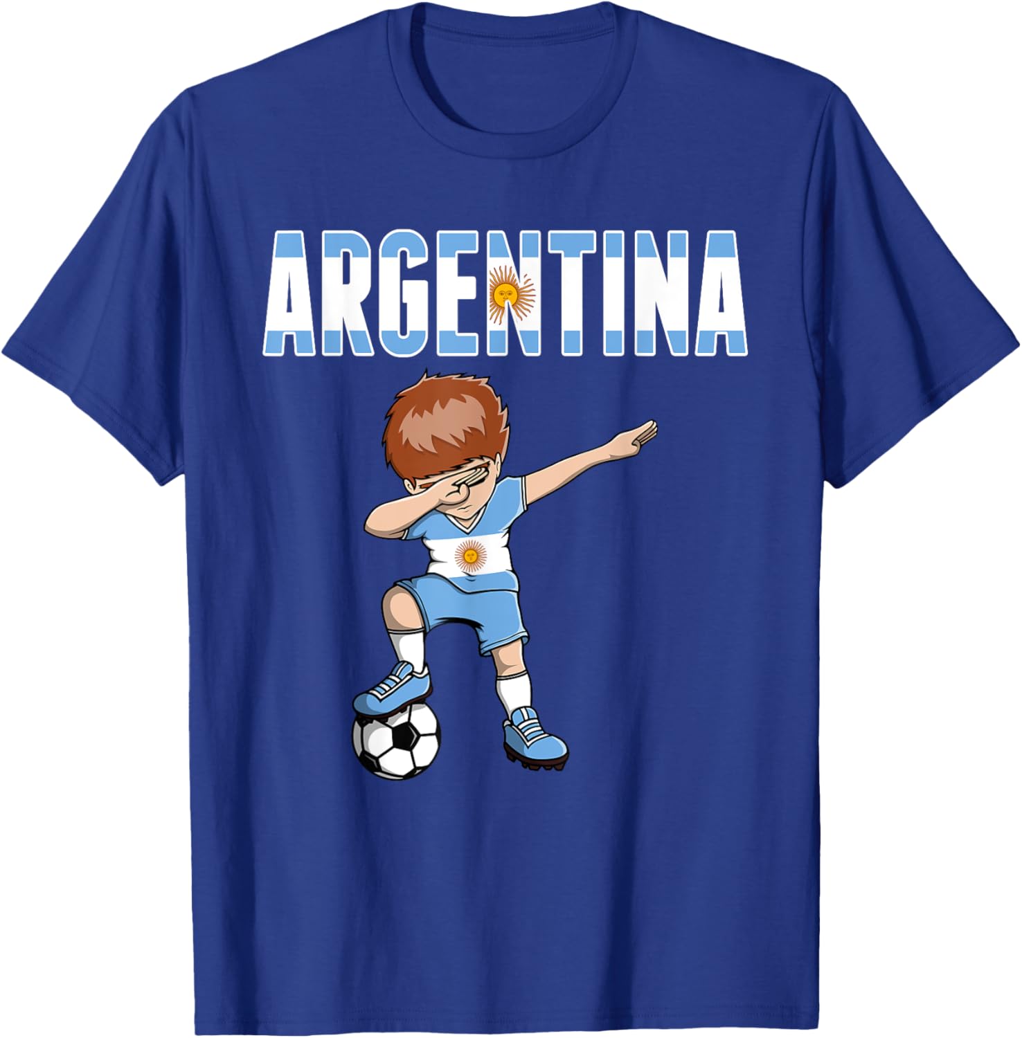 Dabbing Soccer Boy Argentina Soccer Fan Jersey Flag Football T-Shirt - T-Shirt | Royal