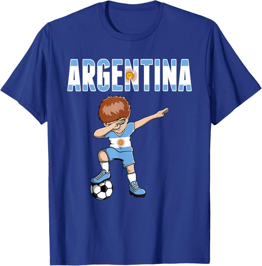 Dabbing Soccer Boy Argentina Soccer Fan Jersey Flag Football T-Shirt - T-Shirt | Royal