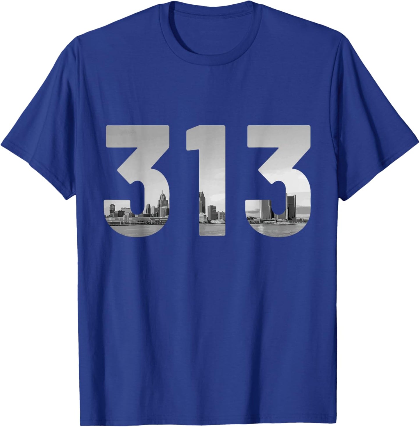 Detroit 313 Area Code Michigan Skyline Vintage T-Shirt - T-Shirt | Royal