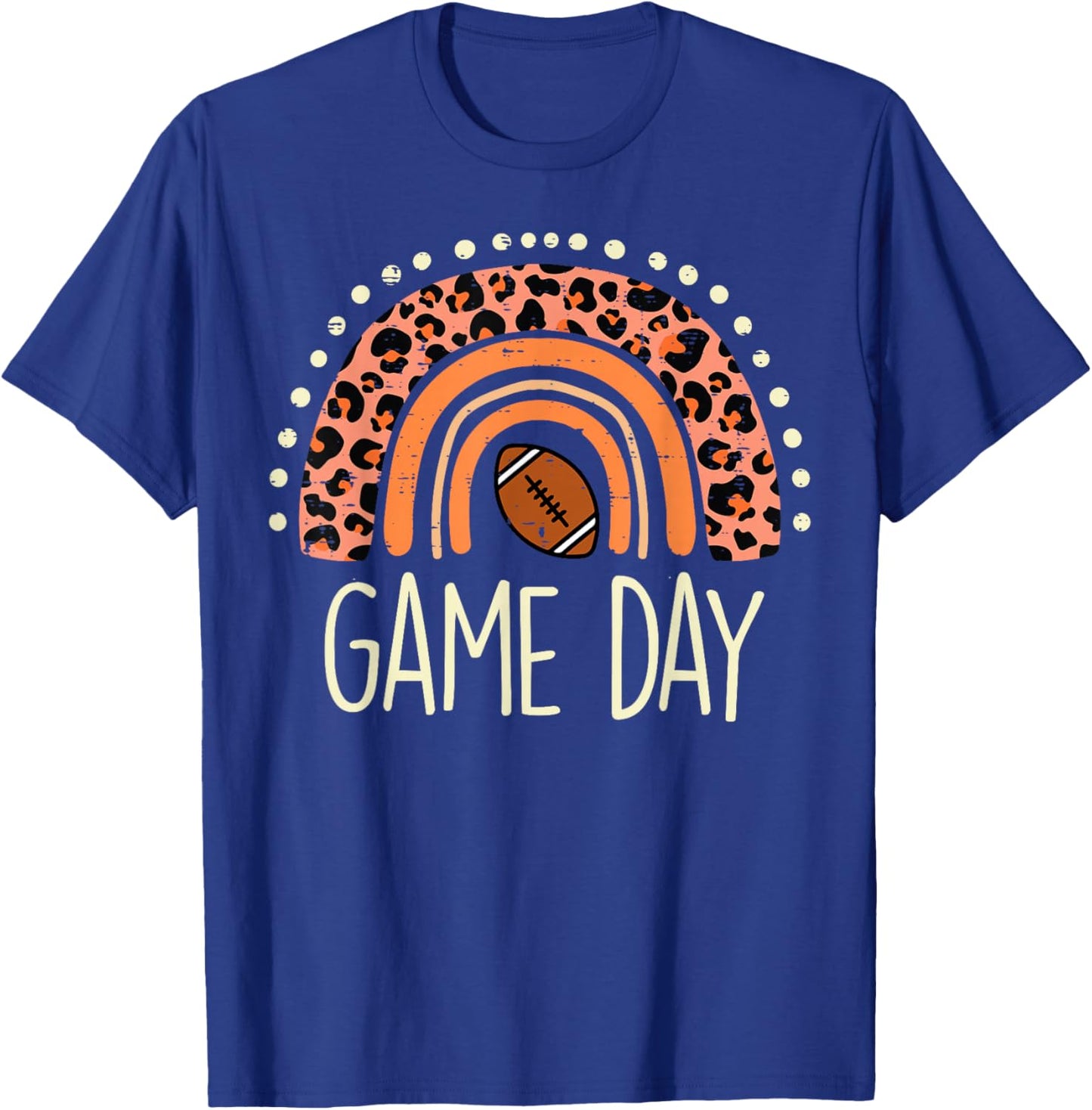 Leopard Rainbow American Football Game Day Sport Women Girls T-Shirt - T-Shirt | Royal
