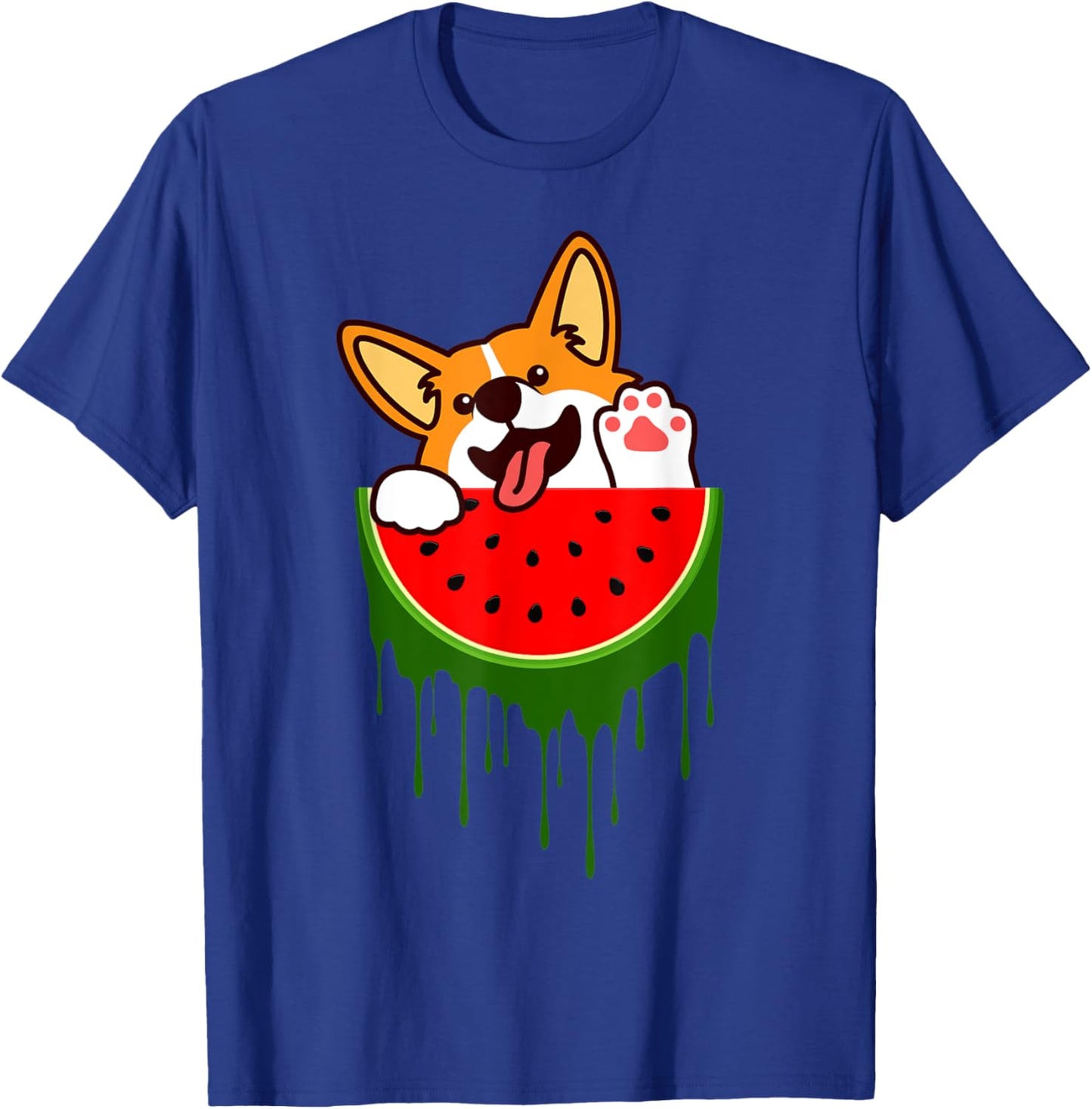 Cute Welsh Corgi Dog Watermelon Melon Tropical Fruit Lovers T-Shirt - T-Shirt | Royal