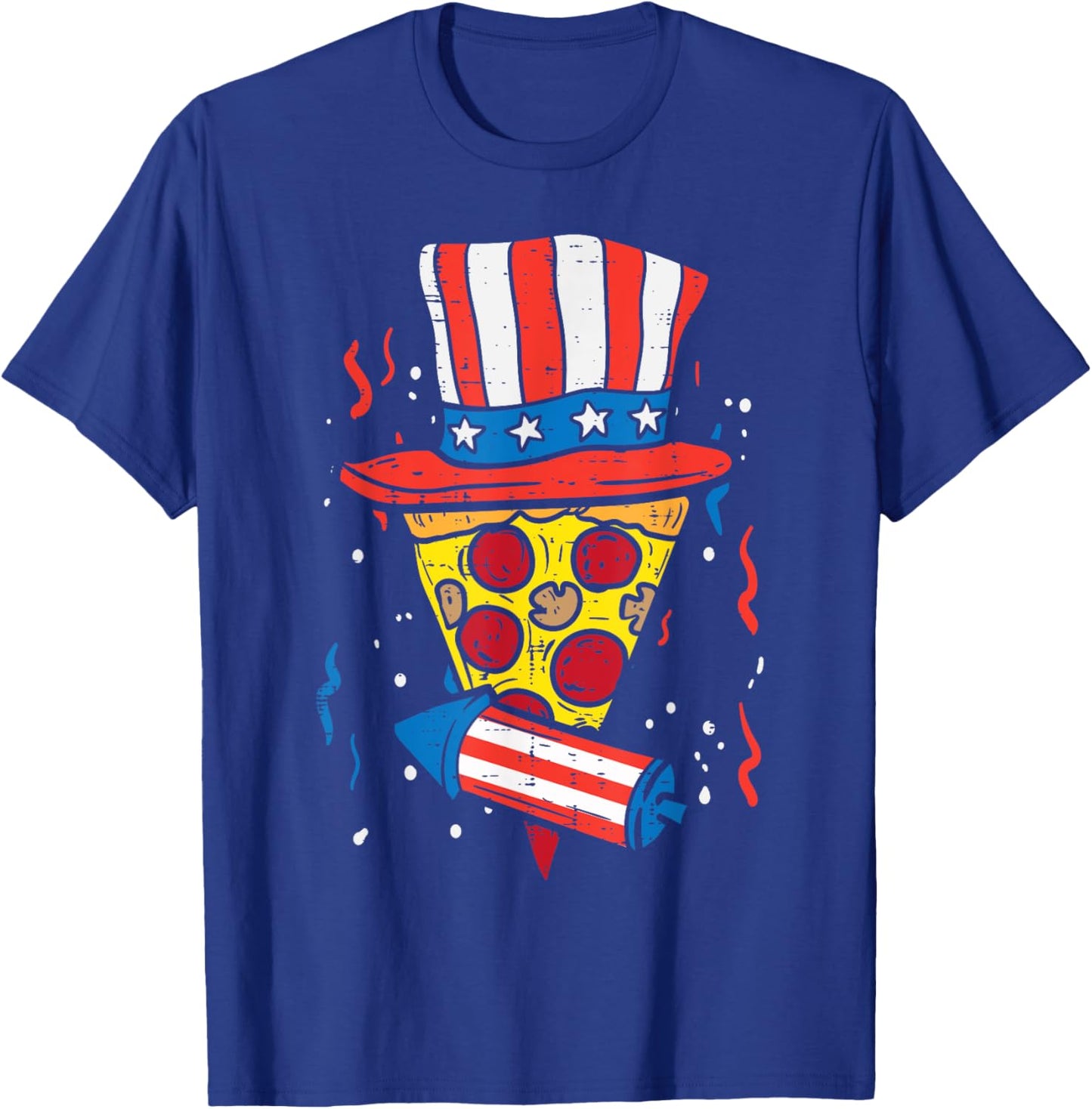 Pizza US Flag Hat Firecracker 4th Of July Food Patriotic T-Shirt - T-Shirt | Royal