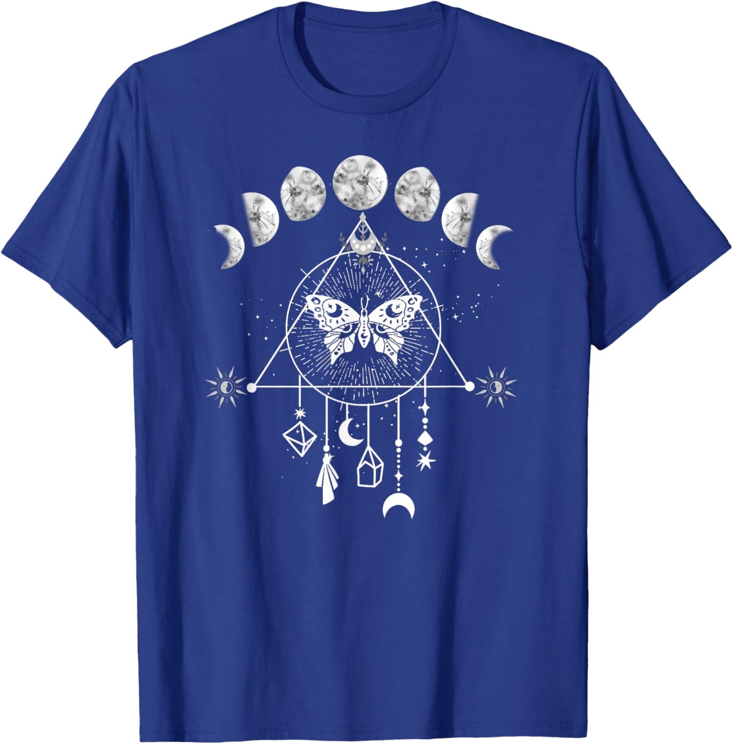 Celestial Moon phase Moth Crystals Stars Vintage design T-Shirt - T-Shirt | Royal