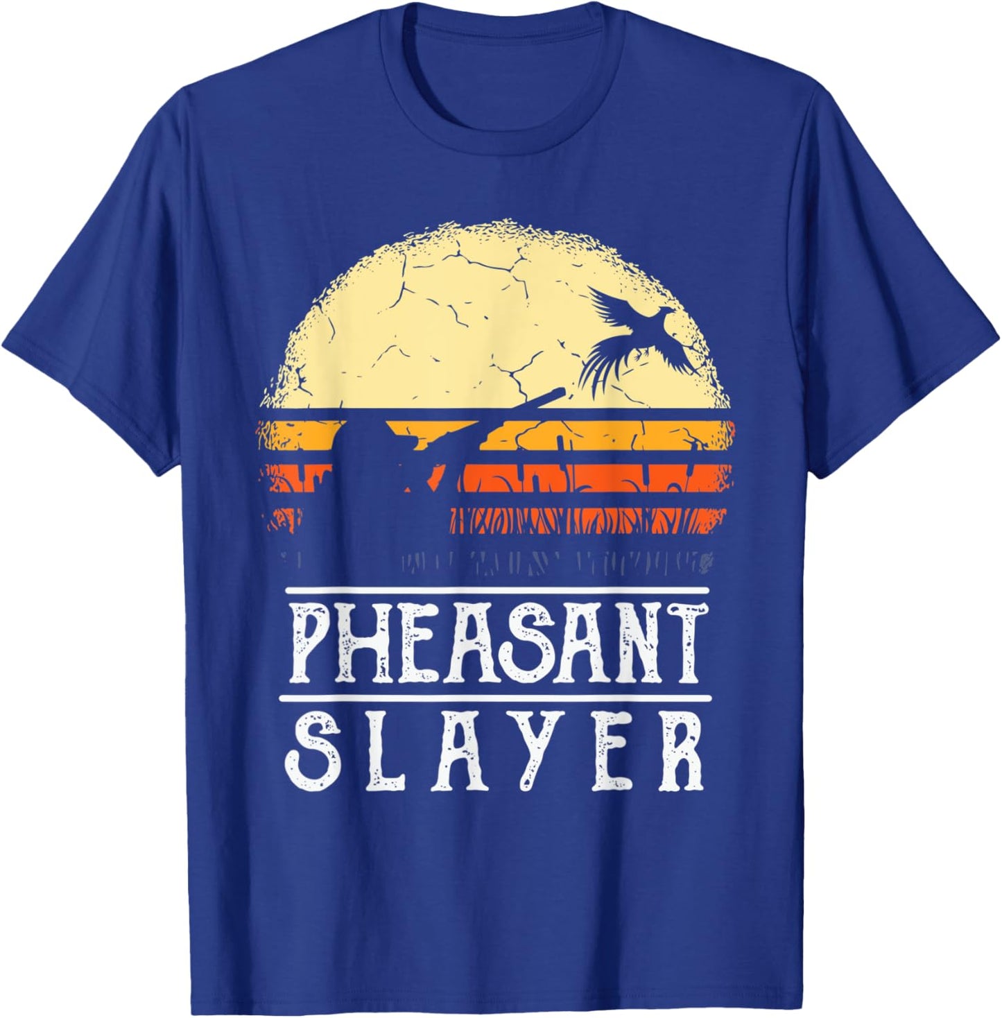 Pheasant Slayer Vintage Sunset Retro Style Pheasant Hunting T-Shirt - T-Shirt | Royal