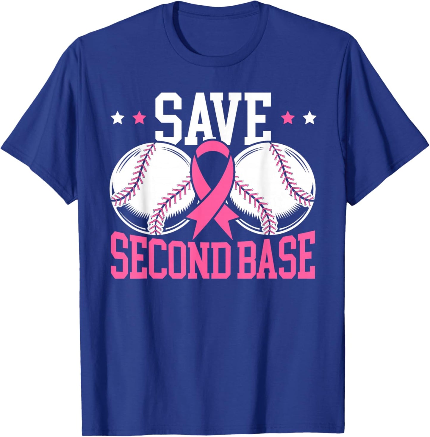 Save 2nd Base Baseball Player Breast Cancer Awareness T-Shirt - T-Shirt | Royal