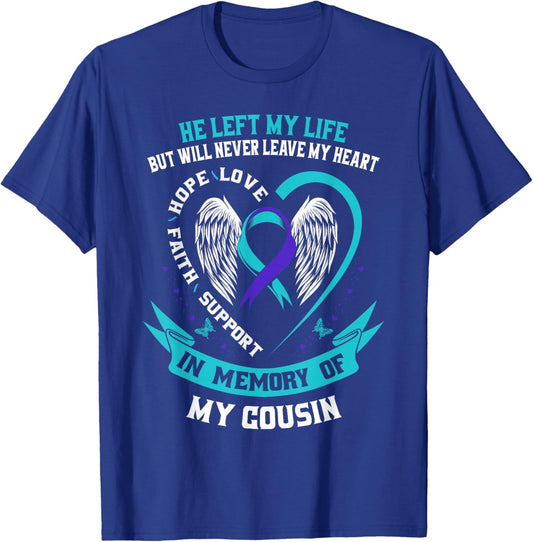 Cousin Suicide Awareness Prevention Memorial Graphic Wings T-Shirt - T-Shirt | Royal