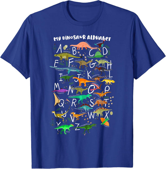 ABC Dino Identification A-Z Types Of Dinosaurs Alphabet T-Shirt - T-Shirt | Royal