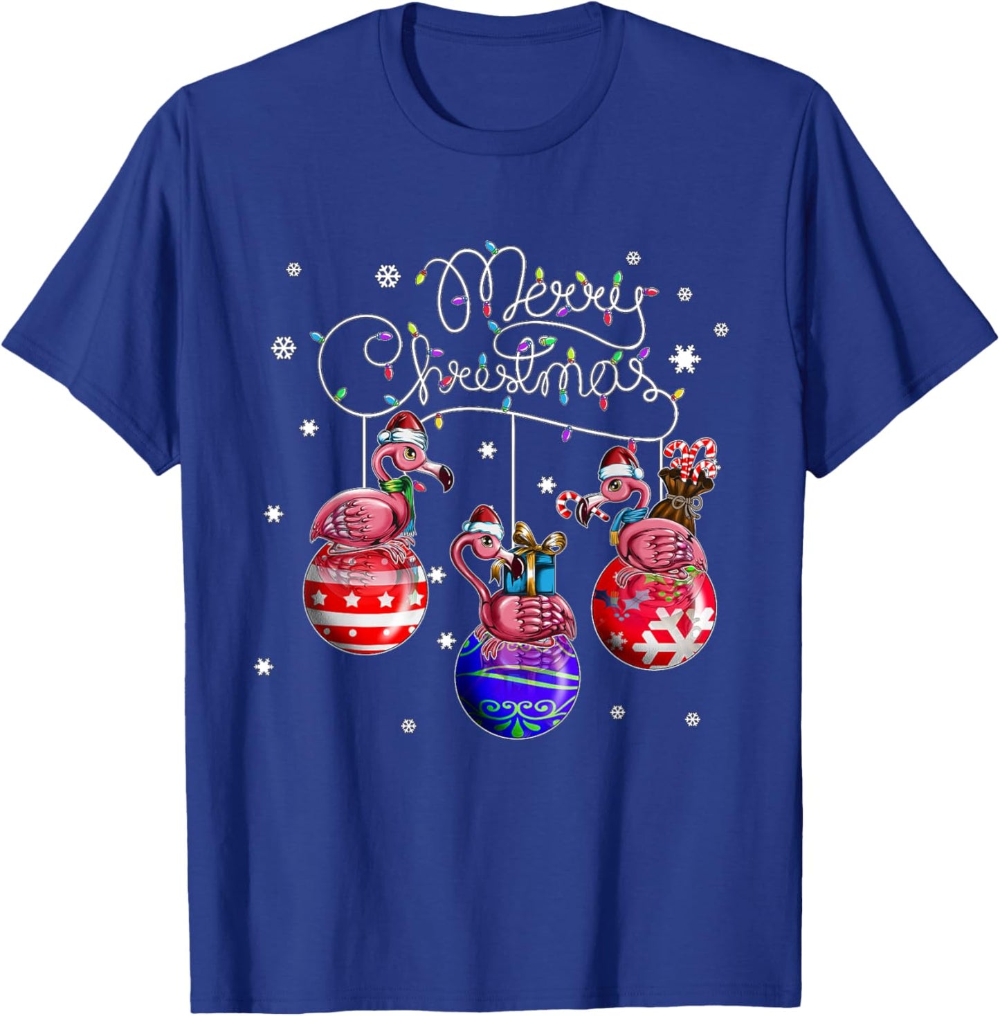 Merry Christmas Flamingo Christmas Ball Motif Christmas T-Shirt - T-Shirt | Royal