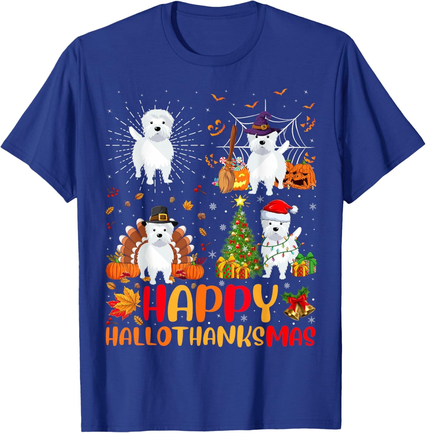 Halloween Thanksgiving Christmas Westie Dog Hallothanksmas T-Shirt - T-Shirt | Royal