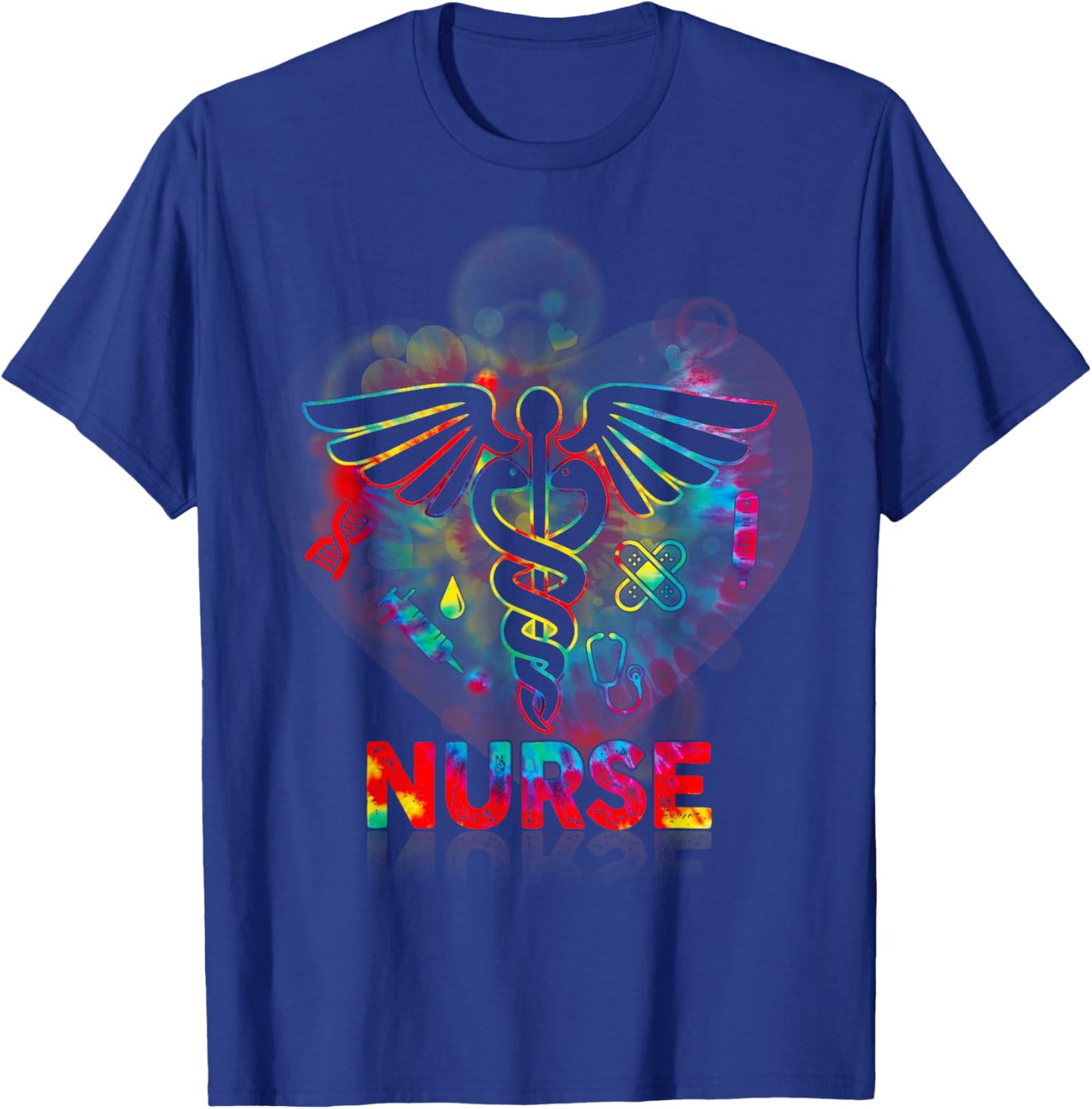 Nurse 365 Proud Nurse Tie Dye Caduceus Heartbeat Medical T-Shirt - T-Shirt | Royal