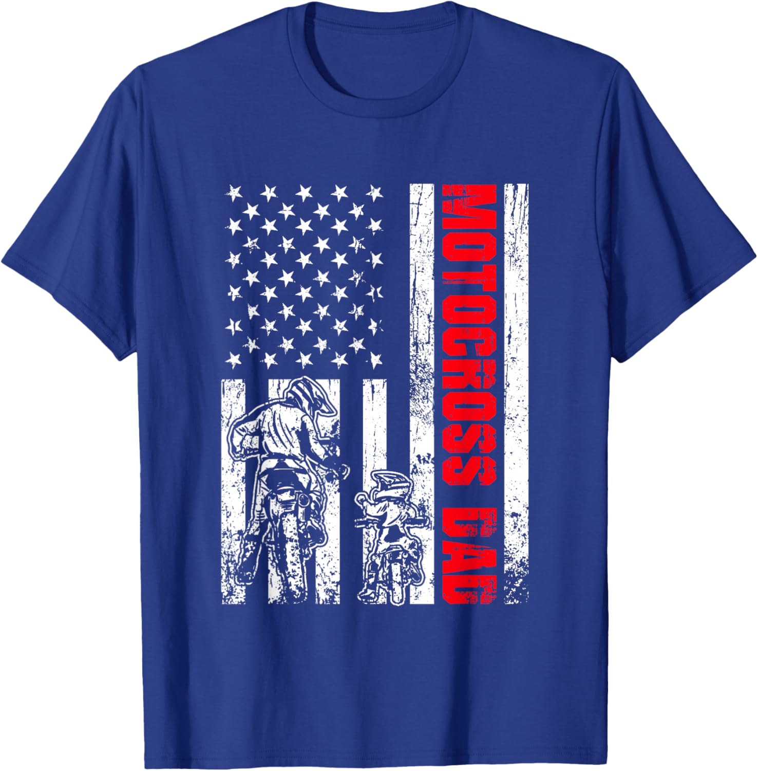 Patriotic Retro USA American Flag Motocross Dad 4th of July T-Shirt - T-Shirt | Royal