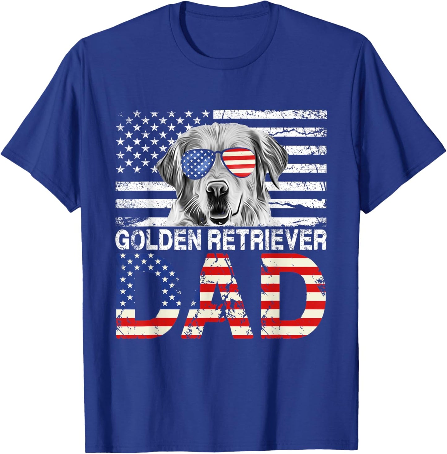 Cool Golden Retriever Dad USA Flag Patriotic Fathers Day T-Shirt - T-Shirt | Royal