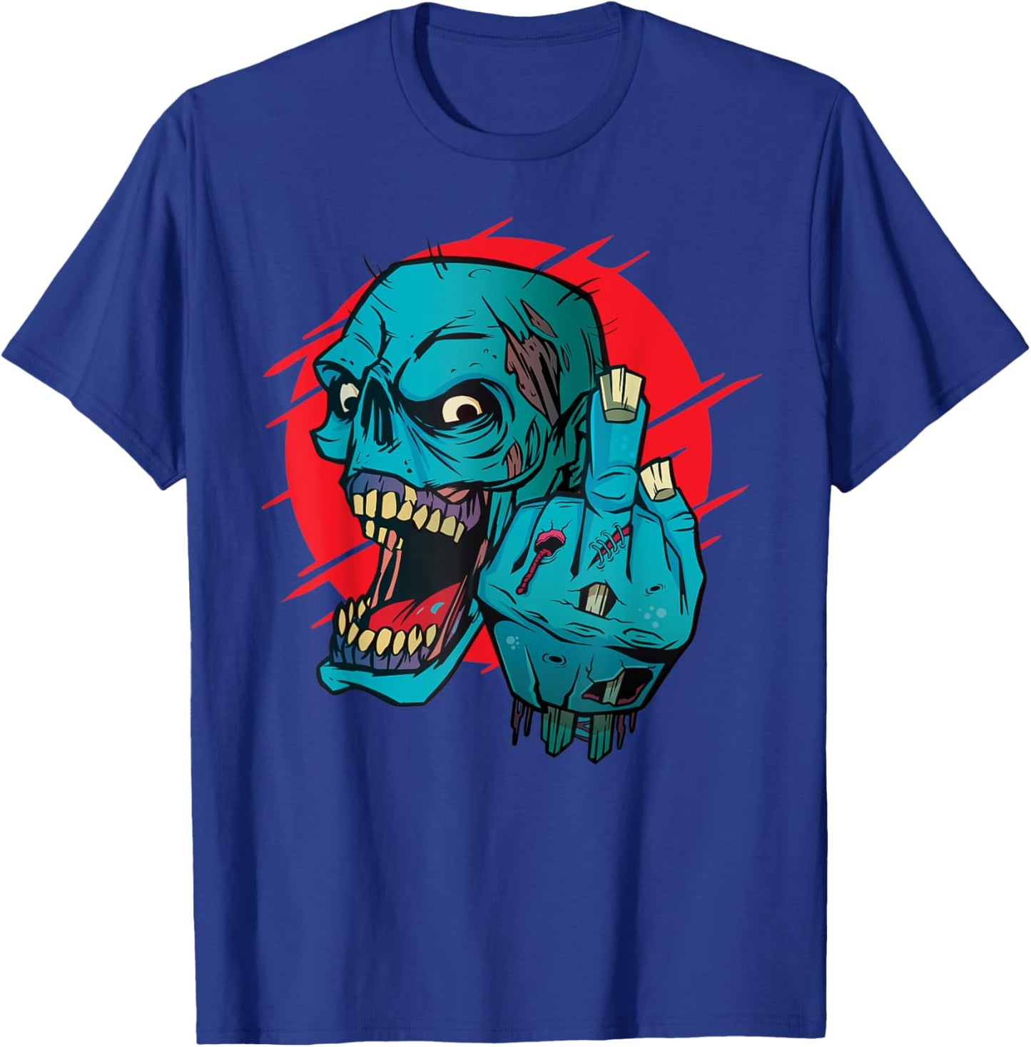 Not-so-subtle F-Off Zombie Flipping the bird Graphic T-Shirt - T-Shirt | Royal