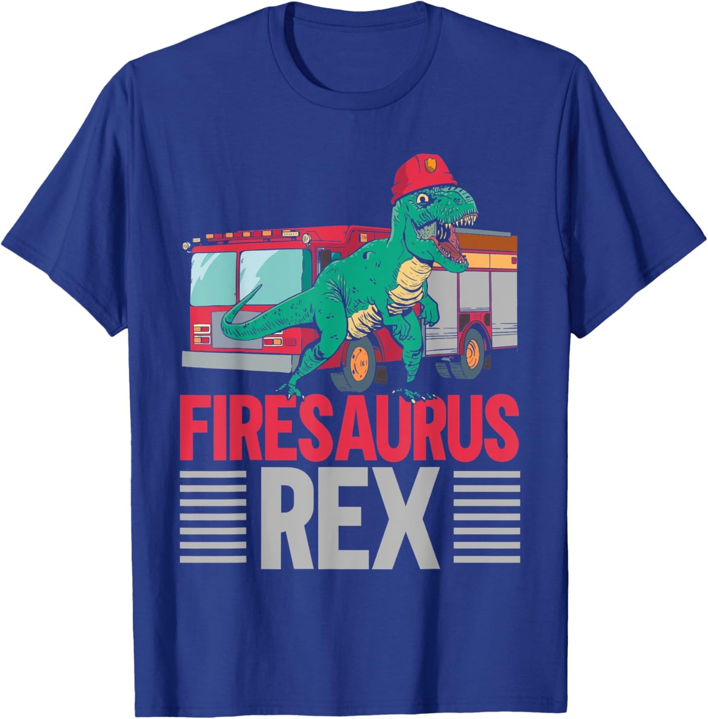 Firesaurus Rex Firefighting Fireman Firefighter Dinosaur T-Shirt - T-Shirt | Royal