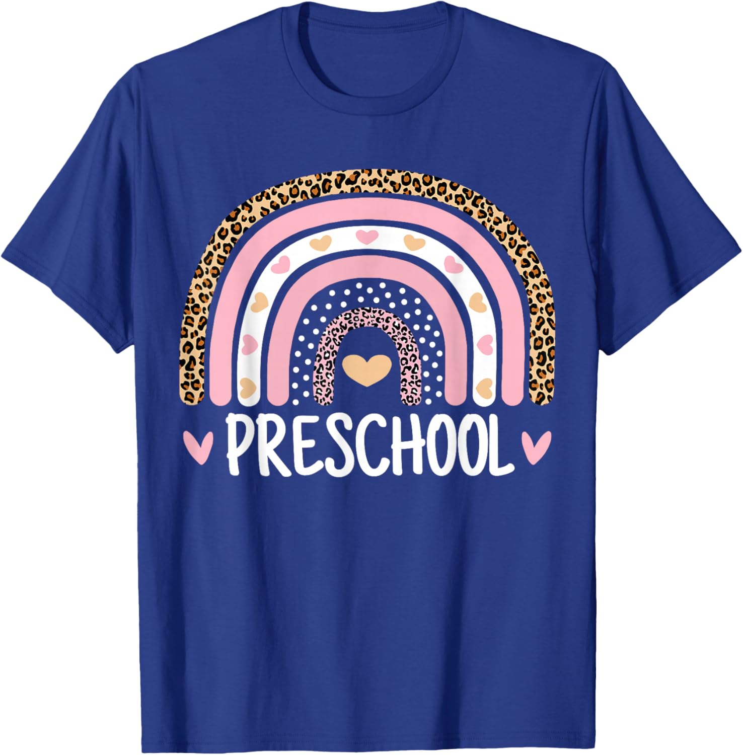 Leopard Rainbow Preschool Teacher Funny Back to School Kids T-Shirt - T-Shirt | Royal