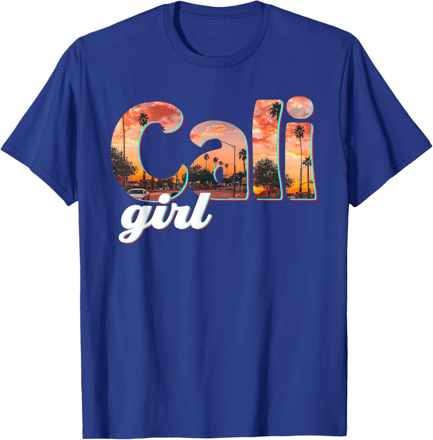 Cali Girl Vintage California Palm Trees Summer Gift T-Shirt - T-Shirt | Royal