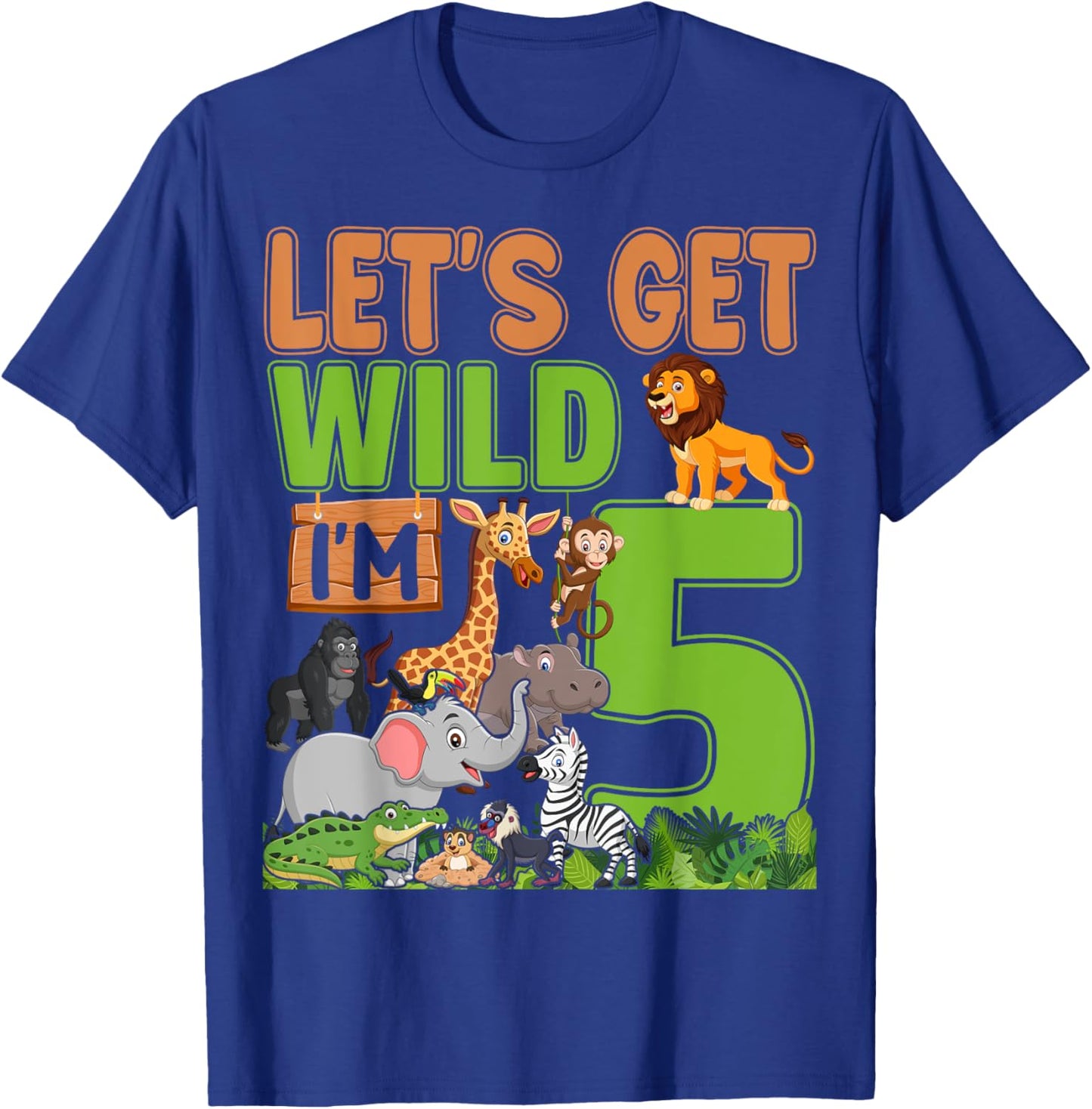 5 Year Old Zoo Birthday Safari Jungle Animal 5th Birthday T-Shirt - T-Shirt | Royal