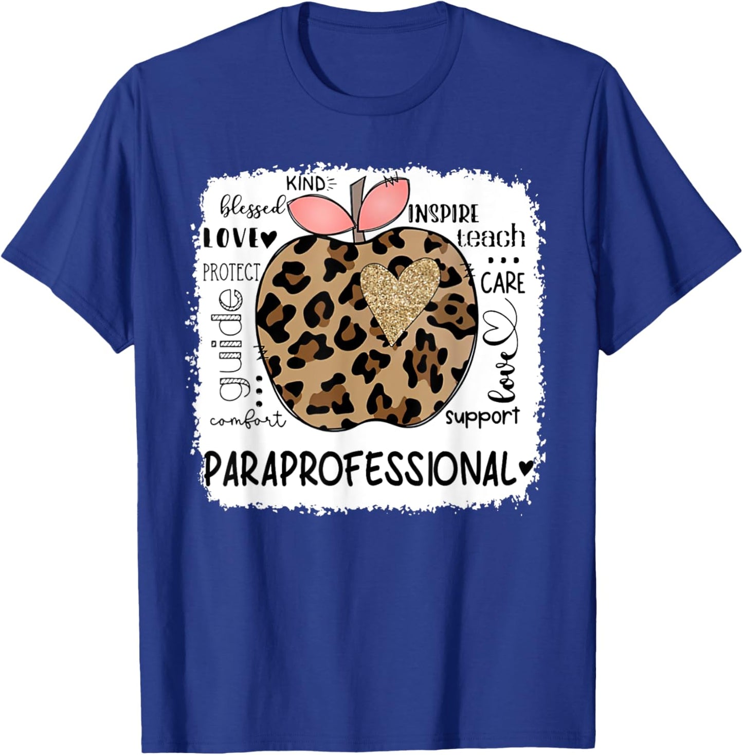 Paraprofessional Kind Blessed Teach Inspire Love Leopard T-Shirt - T-Shirt | Royal