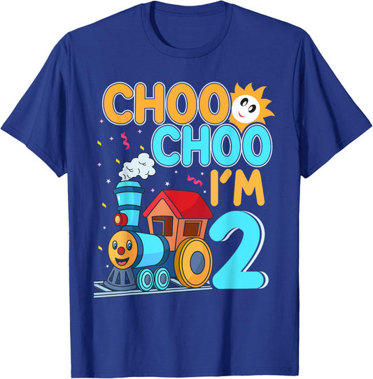 Kids Train Choo Choo I'm 2 Year Old Toddler 2nd Birthday T-Shirt - T-Shirt | Royal