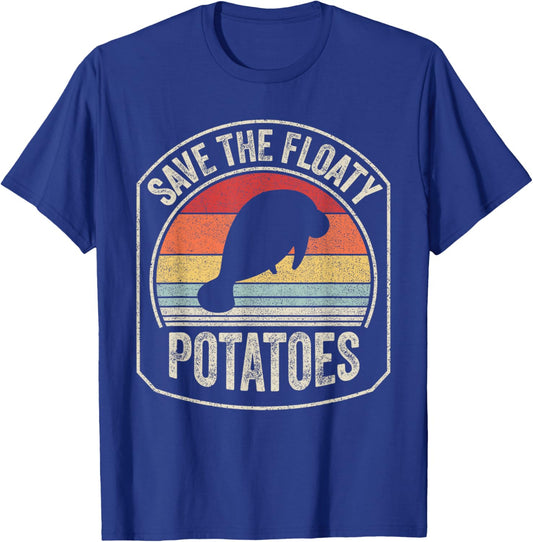 Vintage Retro Save The Floaty Potatoes Manatees T-Shirt - T-Shirt | Royal