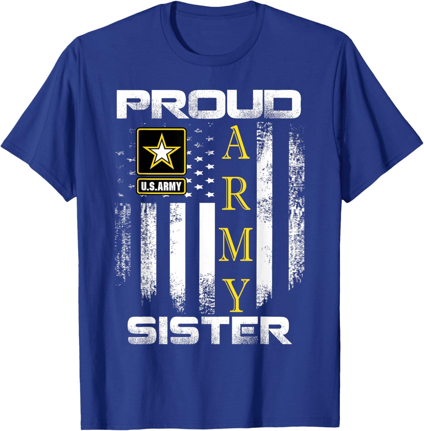 Vintage Proud Army Sister with American Flag Gift T-Shirt - T-Shirt | Royal