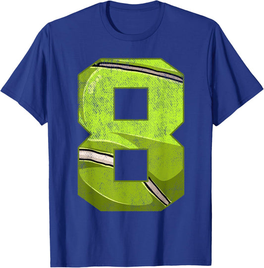 8th Birthday Party Eight 8 Year Old Tennis Bday Boy Girl T-Shirt - T-Shirt | Royal