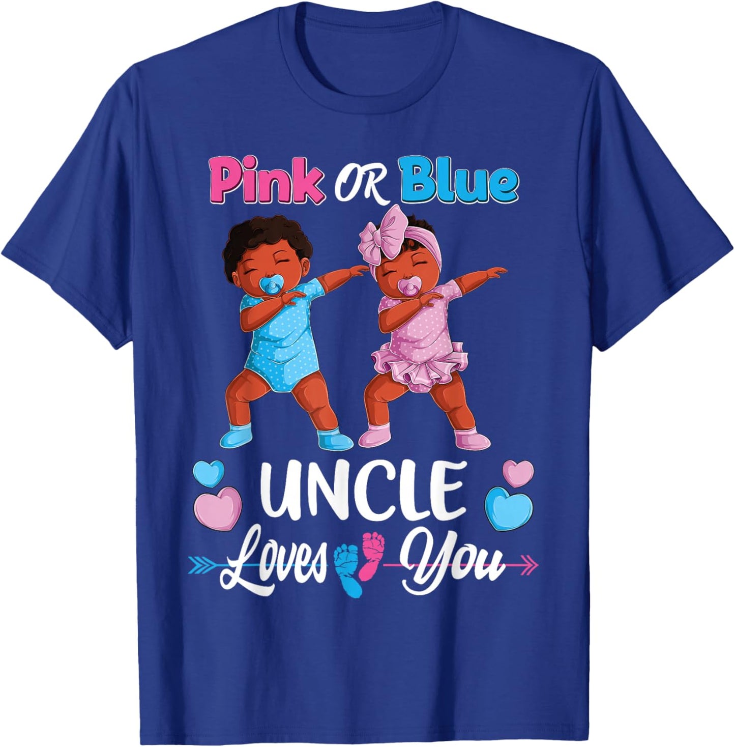 Pink Or Blue Uncle Loves You Black Baby Gender Reveal Party Small T-Shirt - T-Shirt | Royal
