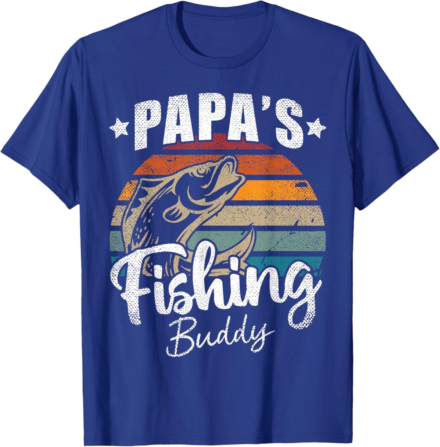 Vintage Papa's Fishing Buddy Kids Funny Retro Sunset fish T-Shirt - T-Shirt | Royal
