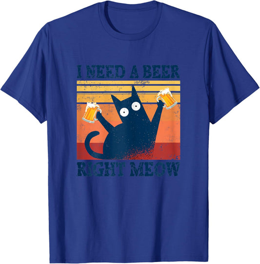 I Need A Beer Right Meow Cat Tops Summer Dress Beer Cat T-Shirt - T-Shirt | Royal