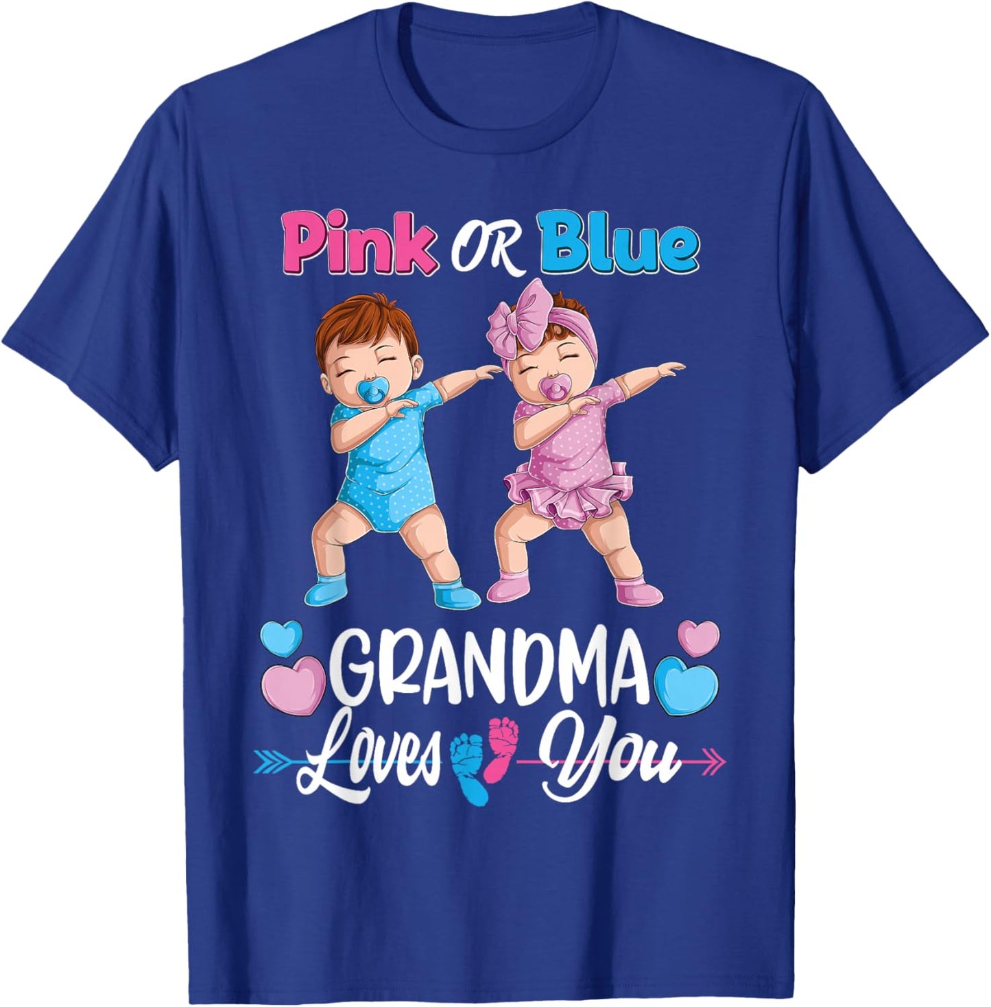Pink Or Blue Grandma Loves You Baby Gender Reveal Party Small T-Shirt - T-Shirt | Royal