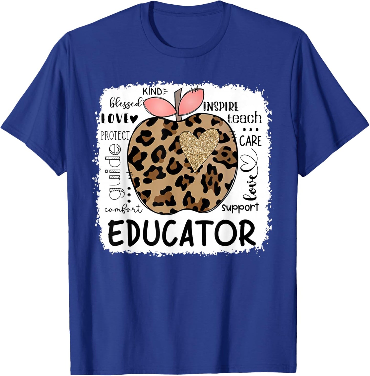 Educator Kind Blessed Teach Inspire Love Leopard Apple T-Shirt - T-Shirt | Royal